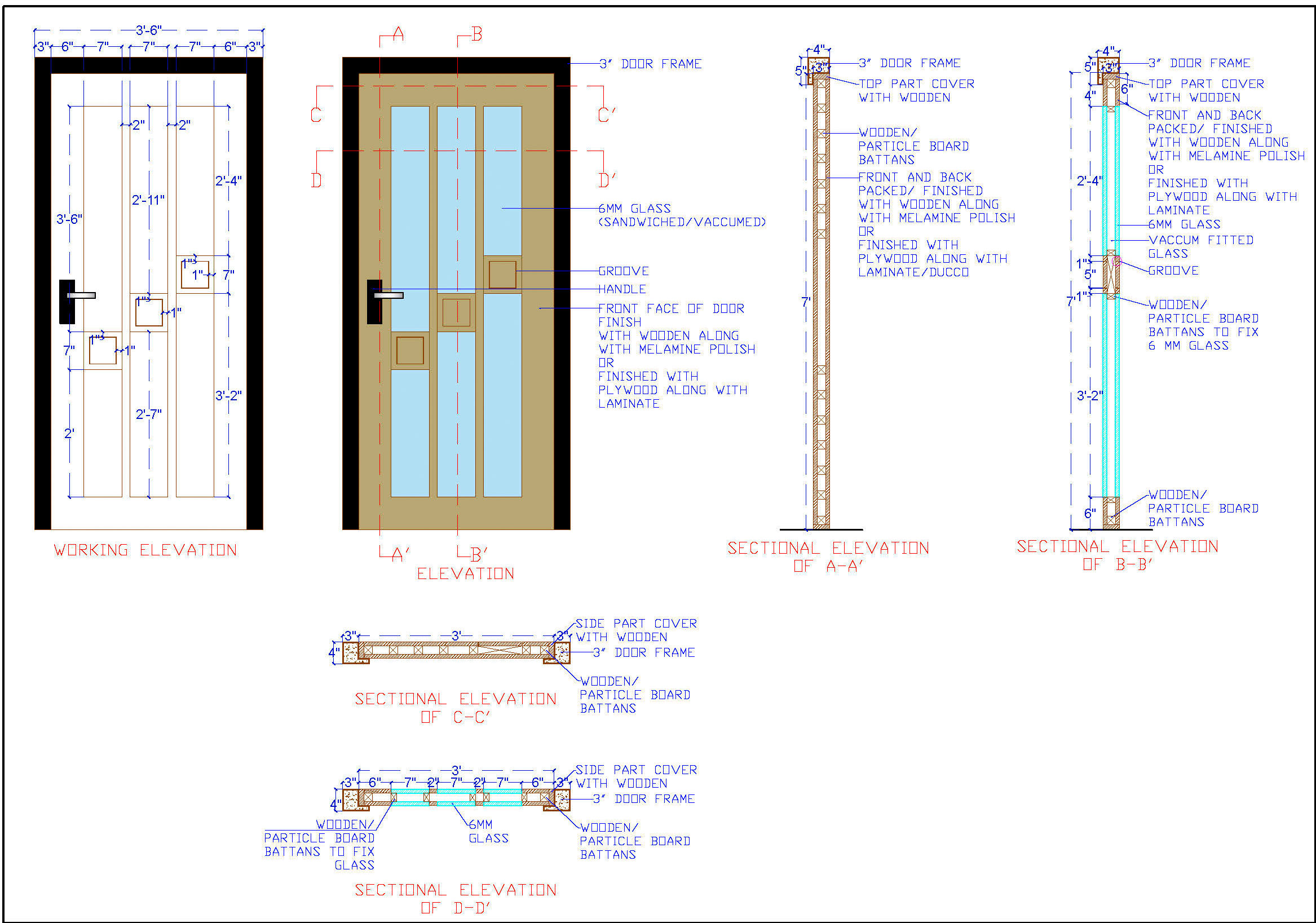 Wood and Glass Door Section Cad Drawing